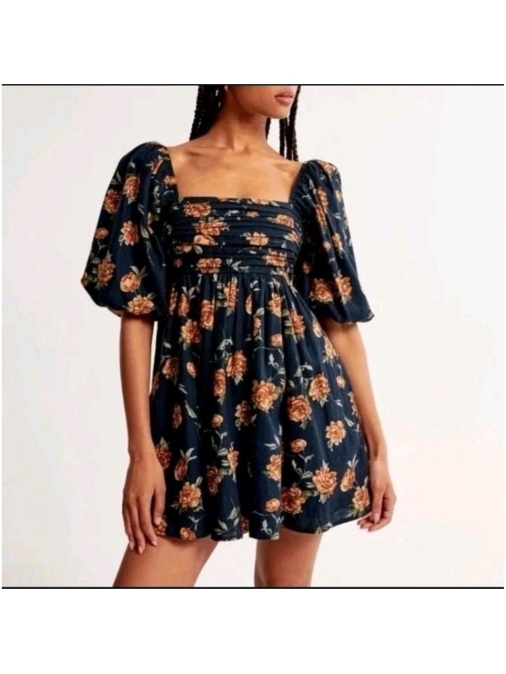 Abercrombie & Fitch Navy Floral Square-Neck Mini Dress